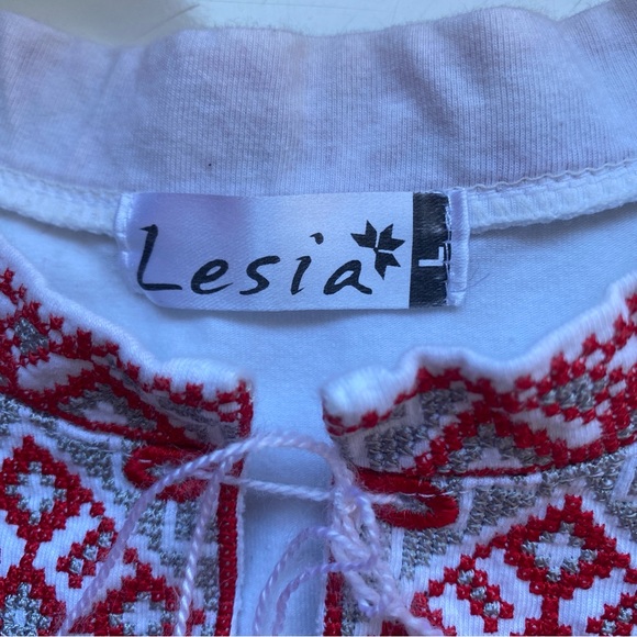 Ukrainian Embroidered Folk Tunic White Red Unisex 100% Cotton Size L - Picture 9 of 11